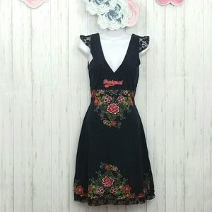 Desigual Floral Printed Lace Trim Y2K 90s Dress Size Small